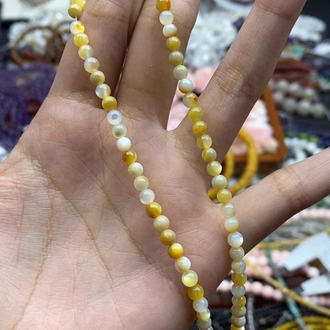 未镶嵌玛瑙/玉髓珠宝半成品一条纯天然黄碟贝圆珠3.0mm