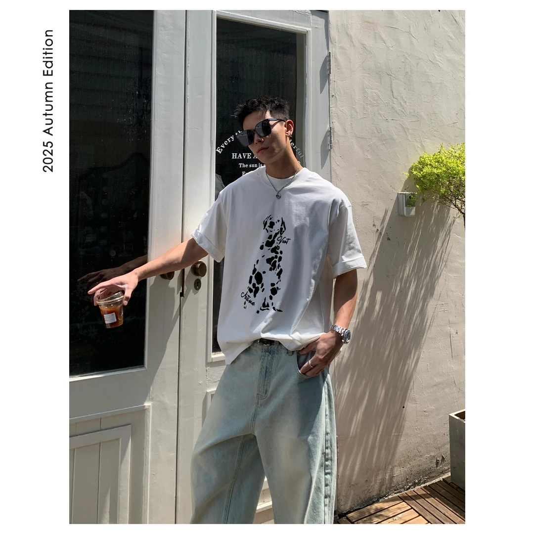阿d服饰 25ss夏季 重磅纯棉 3D印花 男士纯色系简约百搭廓形T恤