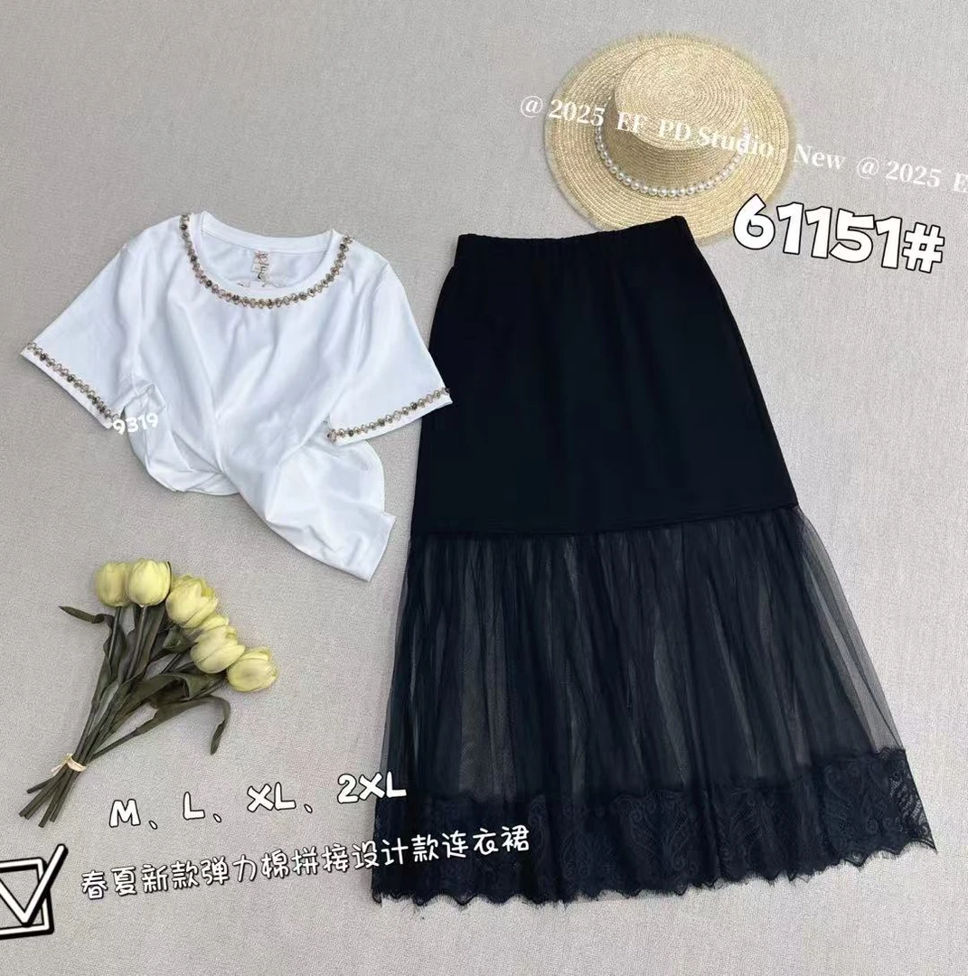 61151新款夏季弹力棉呢子蕾丝半身裙