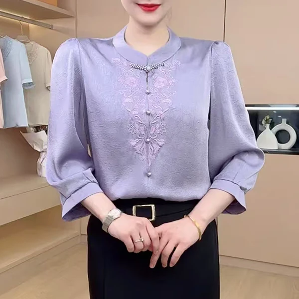 2025夏季妈妈装绣花上衣小衫