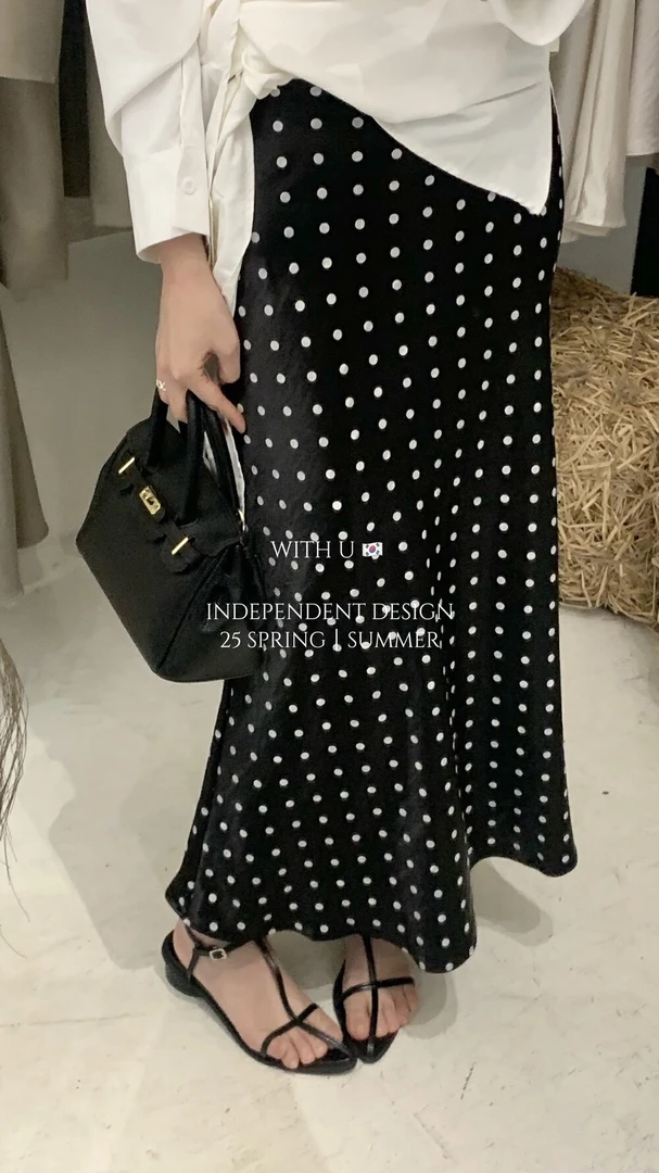 【李大星】缎面波点高腰显瘦波点半身裙女