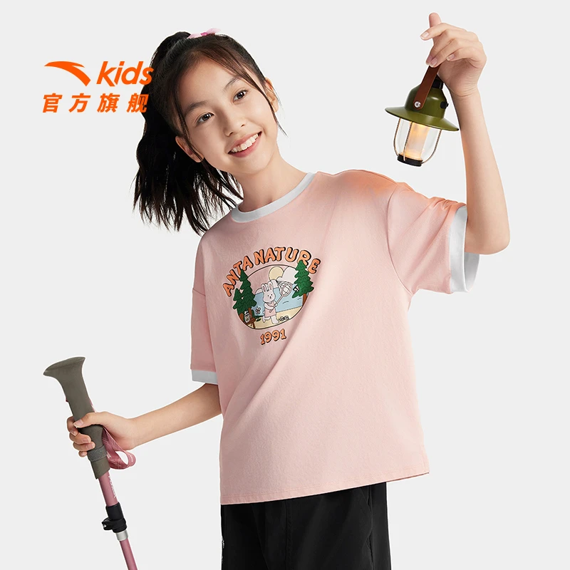 安踏儿童女大童短T2025夏季新款透气舒适青少年圆领遮热凉感短袖