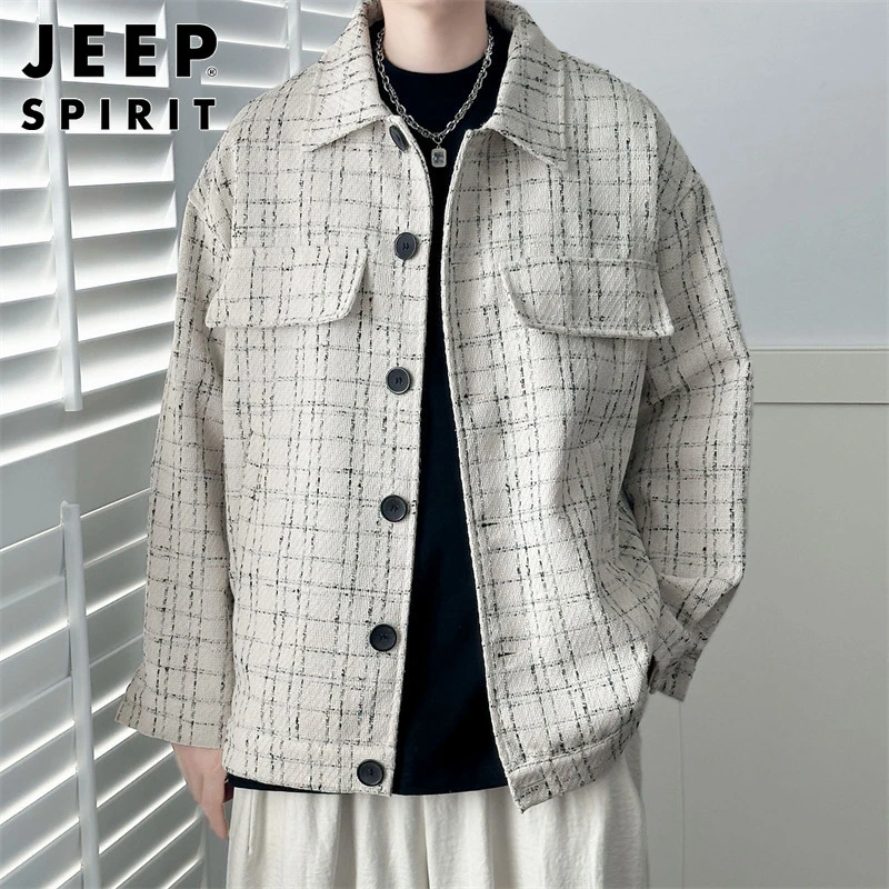 JEEPSPIRIT小香风夹克男士春秋季潮牌时尚日系高级感痞帅翻领外套