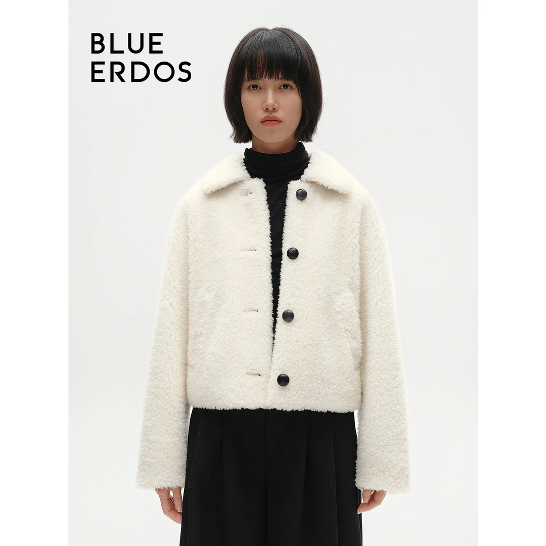 【明星同款】BLUE ERDOS秋冬毛茸茸翻领羊毛休闲外套B246K6012