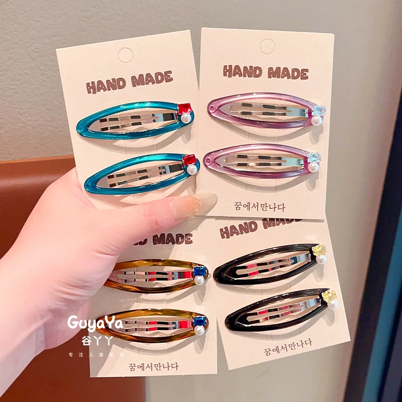 儿童韩系蓝色方糖超闪发夹女孩新款碎发夹刘海夹发卡侧边夹鸭嘴夹