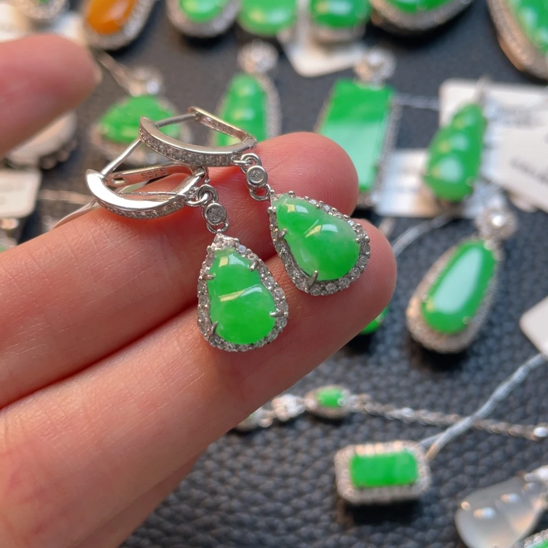 翡翠银S925镶嵌吊坠(不含链)耳坠