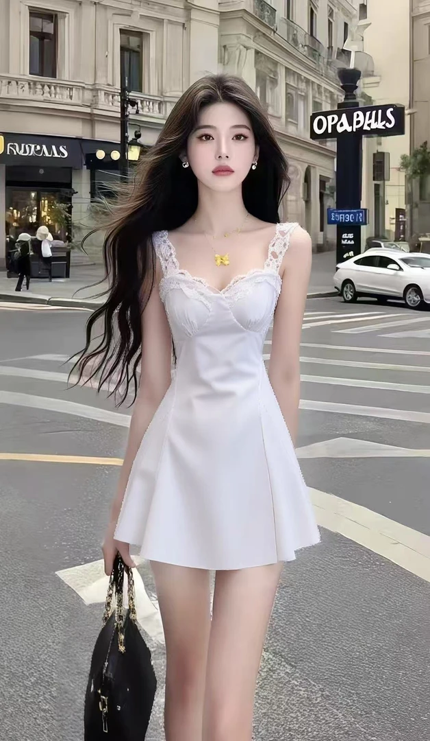 轻奢高端纯欲辣妹风白色桃心领吊带性感修身显瘦连衣裙氛围感女装