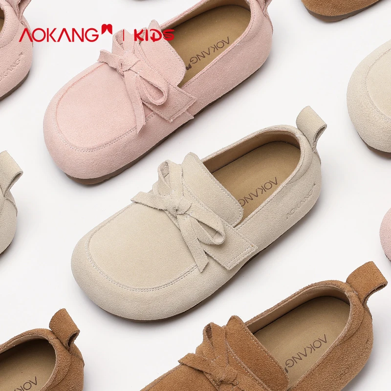 奥康女童勃肯鞋2025春秋新款儿童软底豆豆鞋大童女孩单鞋公主皮鞋