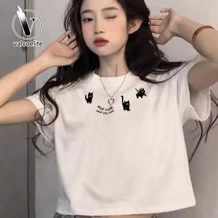 VALVOELITE设计感小众白色短袖t恤女新夏季正肩镂空设计感短款