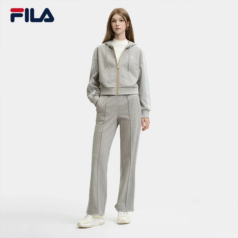 Fila/斐乐女士针织长裤时尚休闲舒适拼色运动阔腿裤-F11W445601F