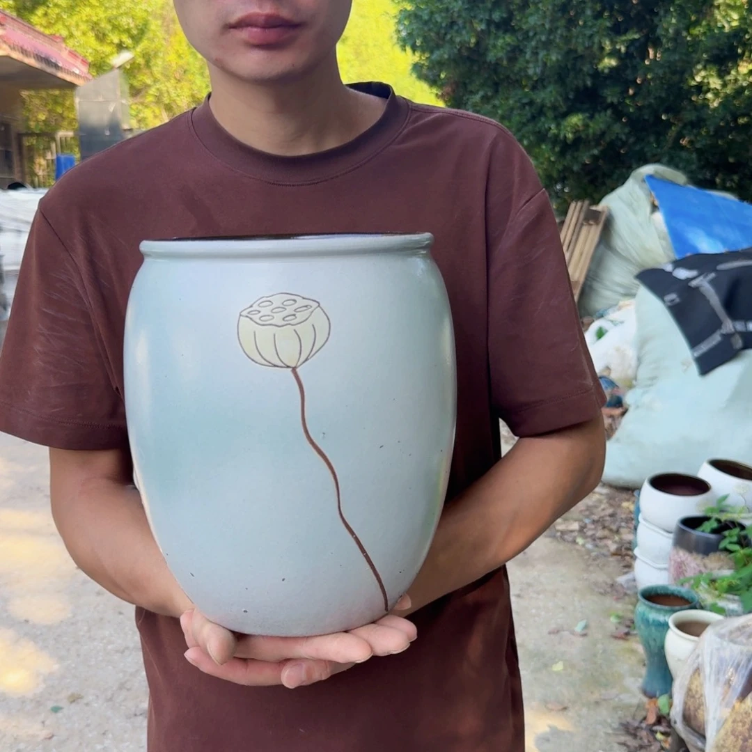 紫砂花盆口19高25（一个天青莲子老庄
