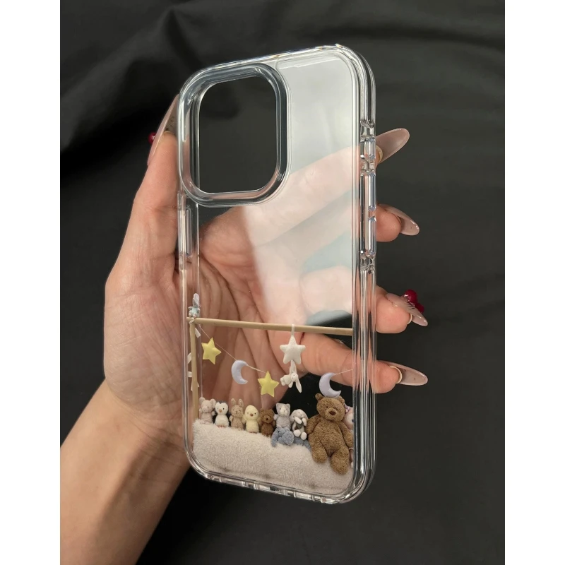 叮霖床头小熊玩偶适用iPhone1615高透手机壳华为vivo小米15oppo套