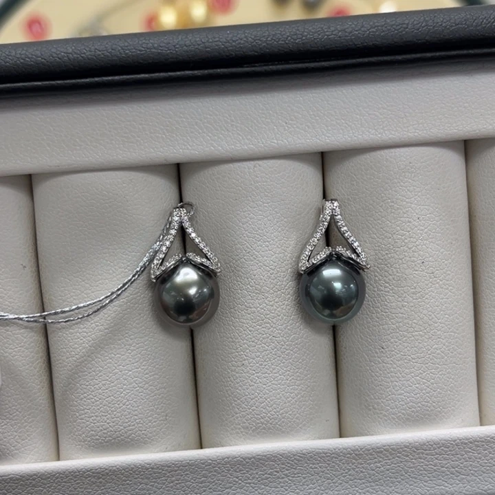 耳饰银S925镶嵌海水珍珠大溪地9-10mm61