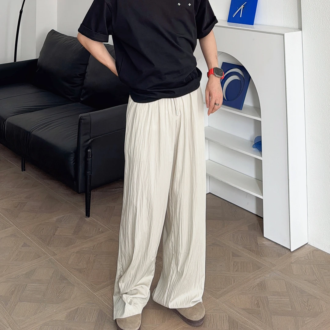 渣渣鹿夏季速干薄款男士休闲裤冰丝直筒宽松垂坠感阔腿裤空调裤子