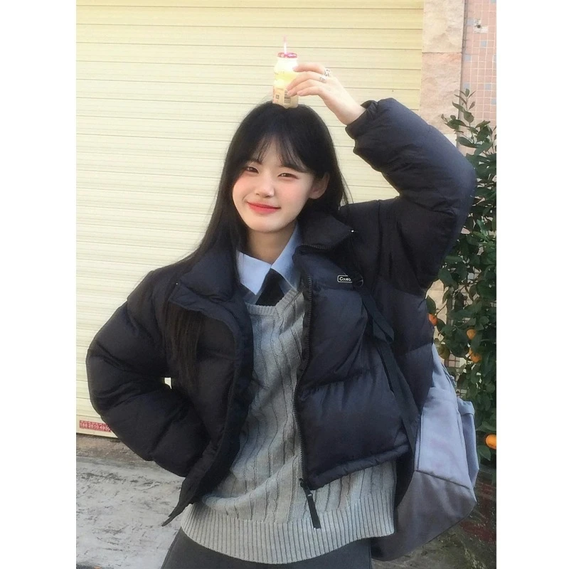 黑色短款加厚白鸭绒羽绒服女2025冬季新款小个子高级感炸街面包服