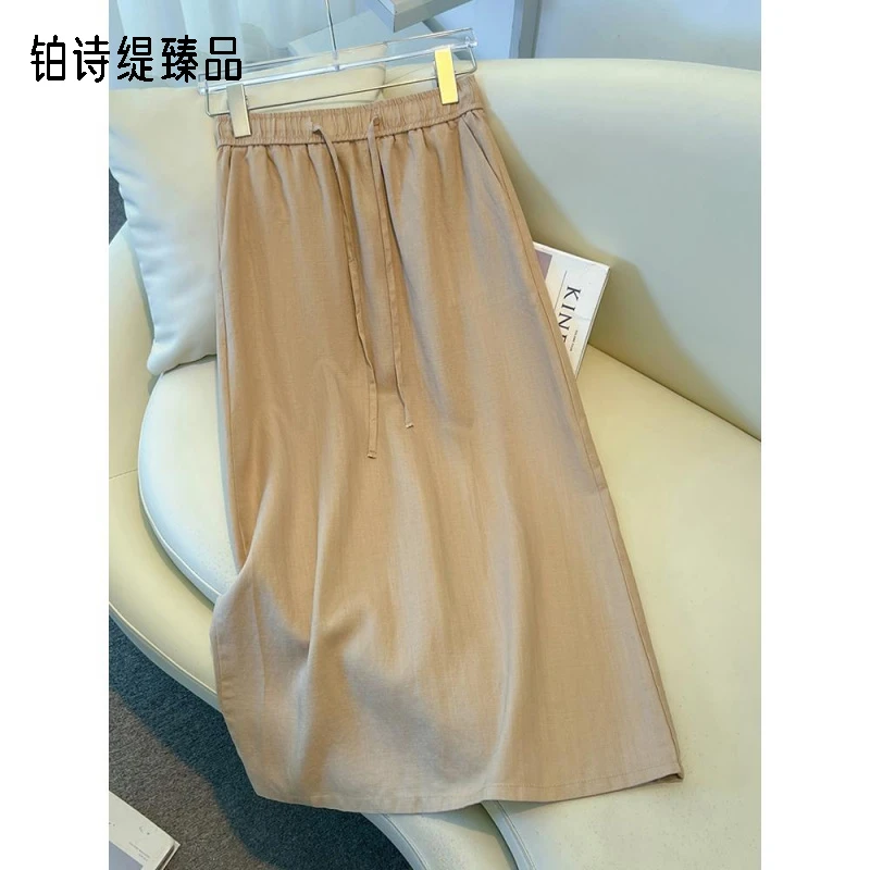 高端棉麻半身裙女夏薄款2025新款亚麻垂坠感a字裙夏日绝美包臀裙