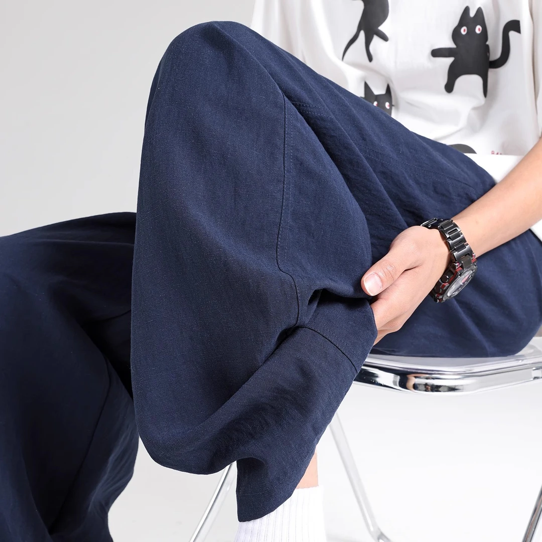 裤子男士夏季亚麻阔腿裤宽松男式直筒裤秋季男生休闲裤新款运动裤