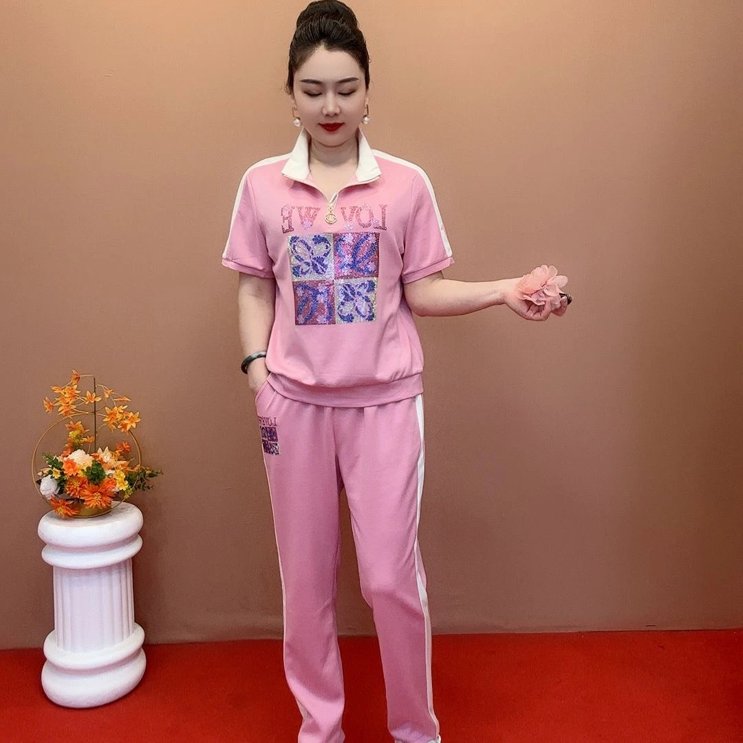 休闲2025套装夏季新款时尚运动服短袖长裤两件套