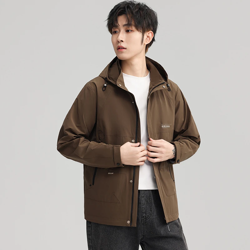 可脱帽设计休闲连帽工装夹克男士2025高端春季男装百搭透气外套潮