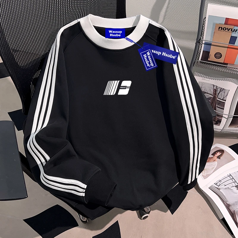 WASSUP HSUBE重磅美式三条杠国潮牌卫衣潮酷宽松oversize男士上衣