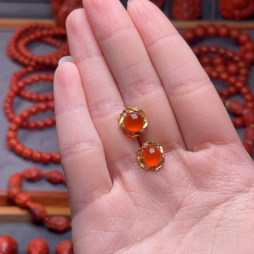 胖***哒南红玛瑙银S925镀金镶嵌配饰
