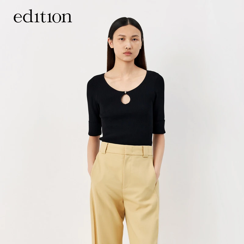 【赵老板专属】edition镂空纯色异形领修身针织衫#EBB3SWTT12