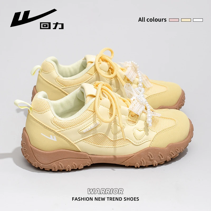 回力运动鞋女2025夏季新款网面透气运动休闲鞋蝴蝶结厚底老爹鞋女