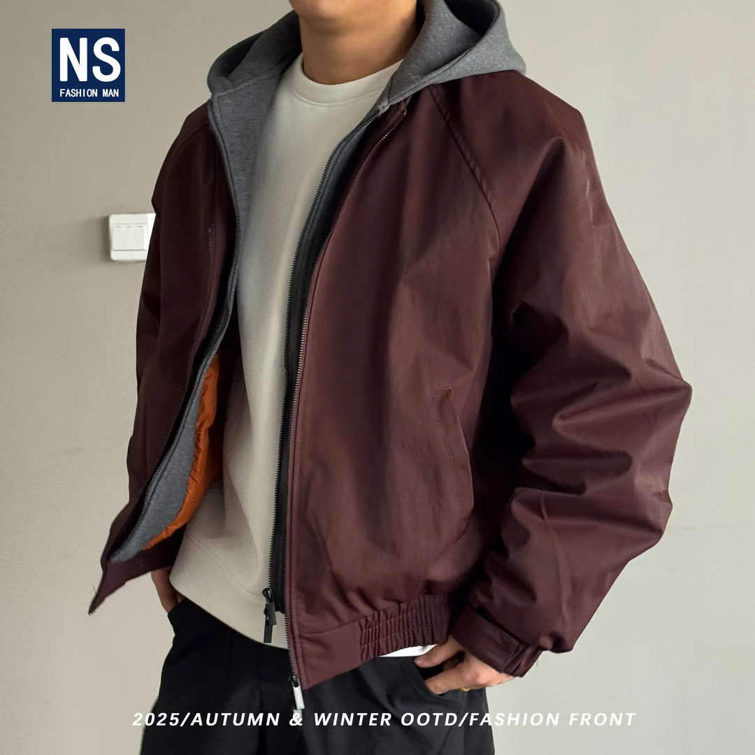 【90白鸭绒】冬季拼接假两件连帽时尚保暖设计感羽绒服DT028