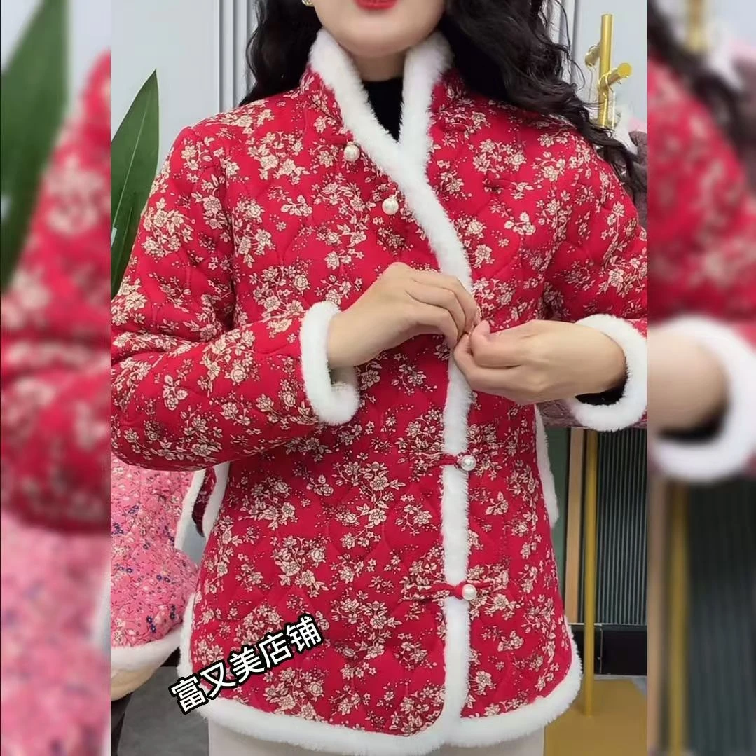 网红新款碎花棉袄棉衣民族秋冬上衣棉服外套加厚复古妈妈中国东北