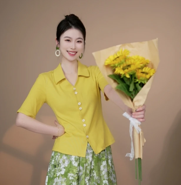 小井定制私服【谓风】新款夏季翻领设计赫本小衬衣J25W266