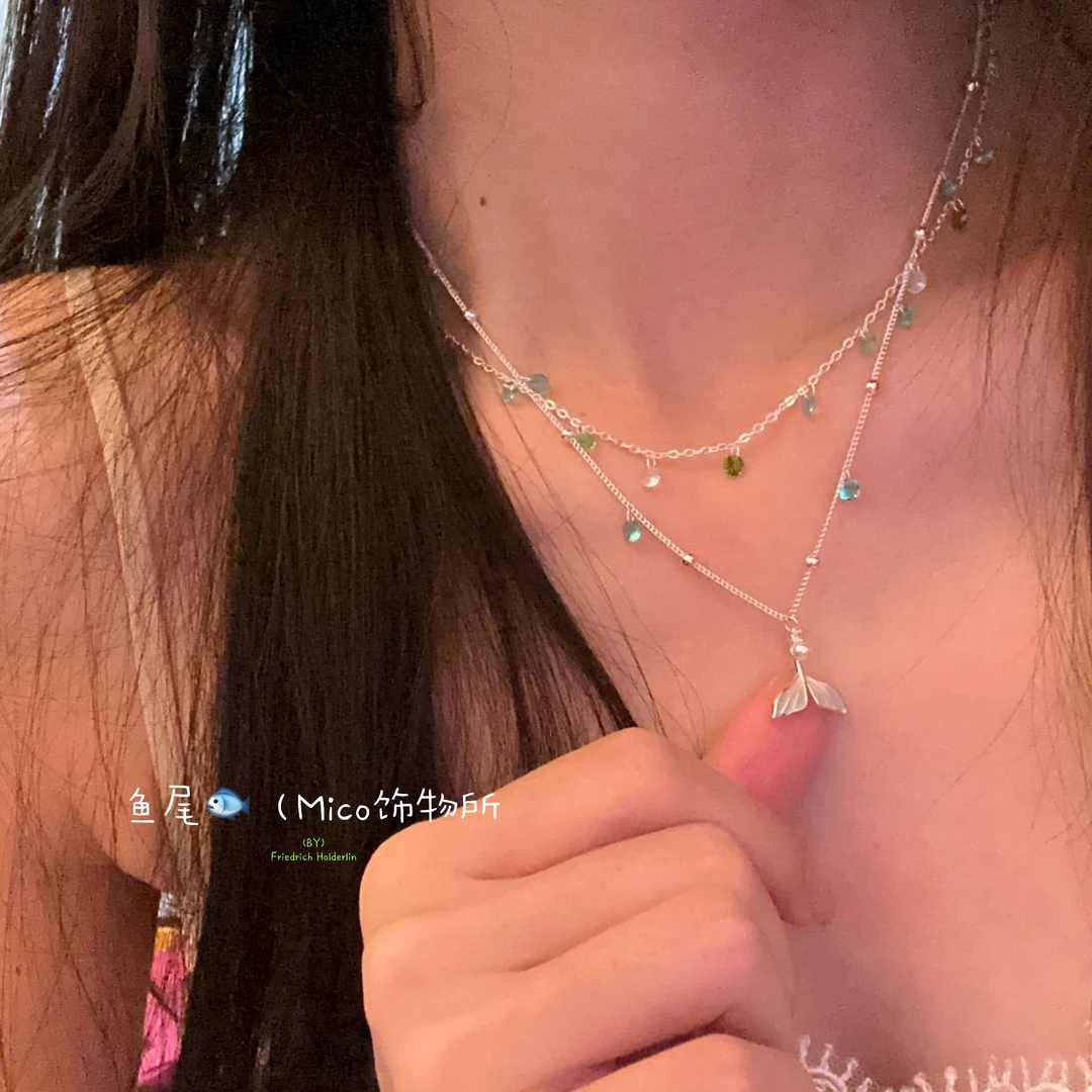 铜合金合成锆石项链 【鱼尾】夏日森系小众设计感项链