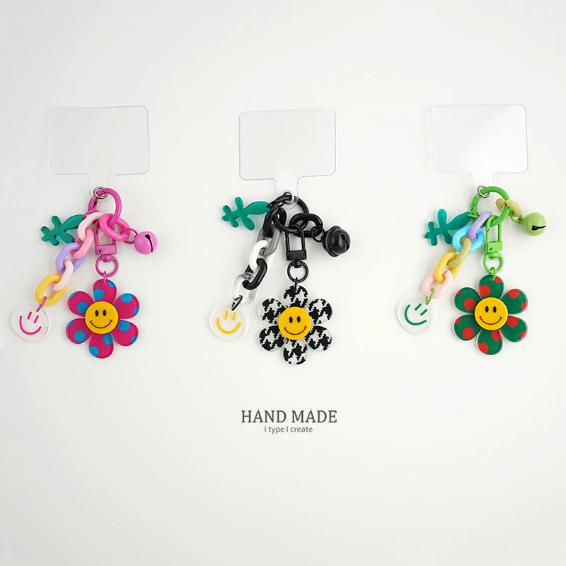 韩国时尚笑脸太阳花爱心手机壳挂件钥匙扣创意可爱挂饰ins潮流款