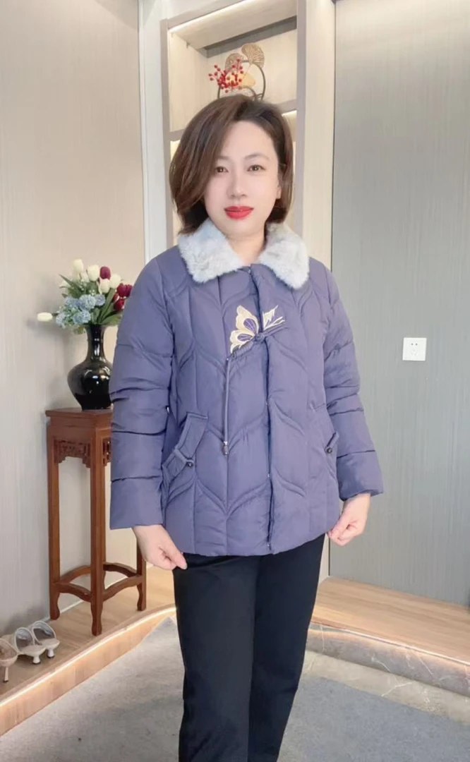 常规款加绒加厚棉衣宽松型短款中老年女装纯色休闲风POLO领