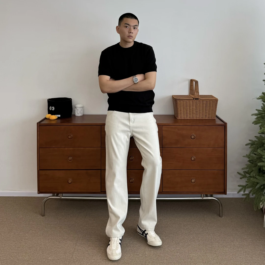 tillthedawn#美式高弹纯白色牛仔裤男春夏休闲百搭显高显瘦直筒裤