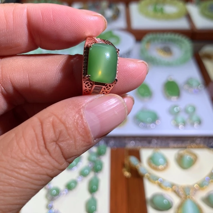和田玉（碧玉）银S925镶嵌戒指