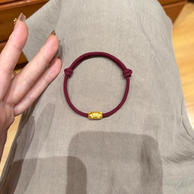 瑞诺珠宝黄金小猫红绳手链女足金999转运珠编织绳生日礼物送女友