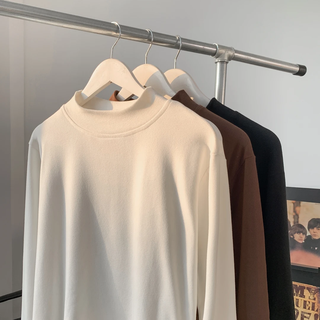 NINEDAO/玖岛时尚韩版潮流半高领德绒长袖打底衫男内搭春秋季上衣