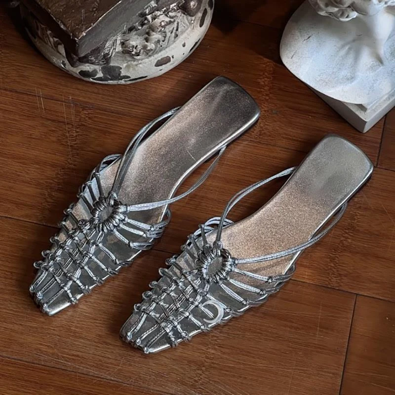 感~2025新款编织镂空包头半拖鞋女外穿一脚蹬时尚凉拖穆勒鞋