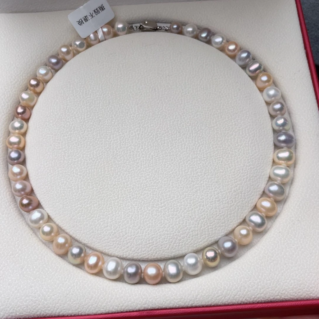 淡水珍珠银S925镶嵌颈饰9-10mm蛋形极强光无暇