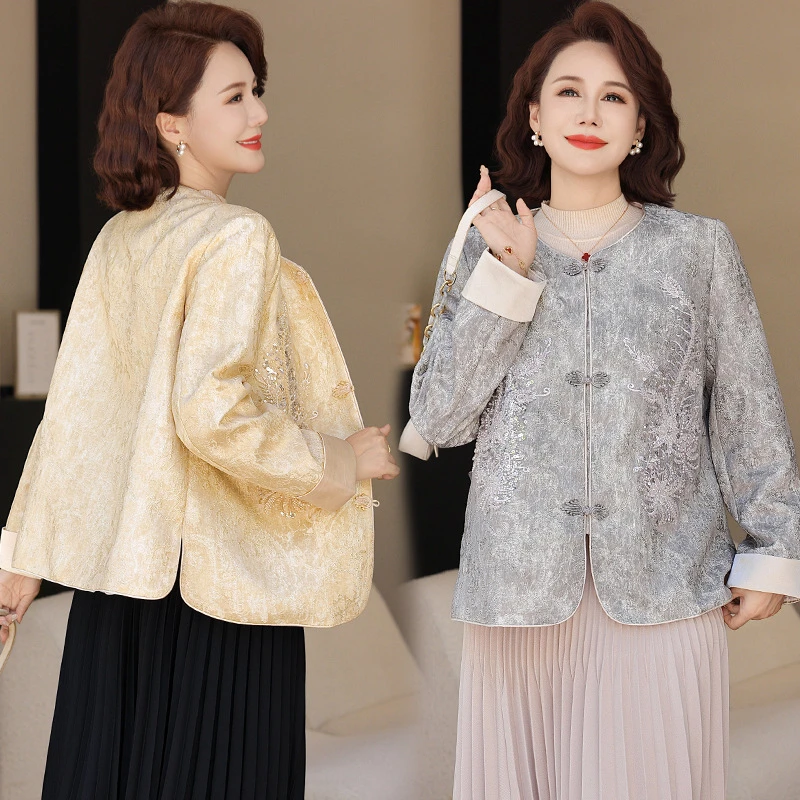 新中式妈妈装2025秋装新款外套中老年女装短款中式复古刺绣上衣女