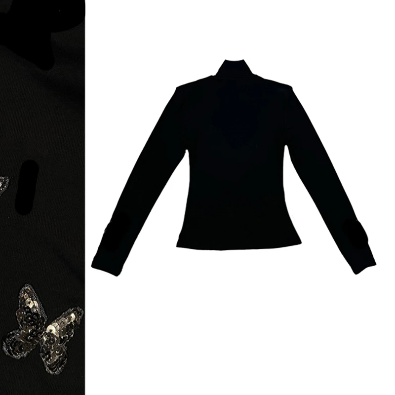 Dan Dan 晚宴级别 亮片刺绣蝴蝶打底衫女