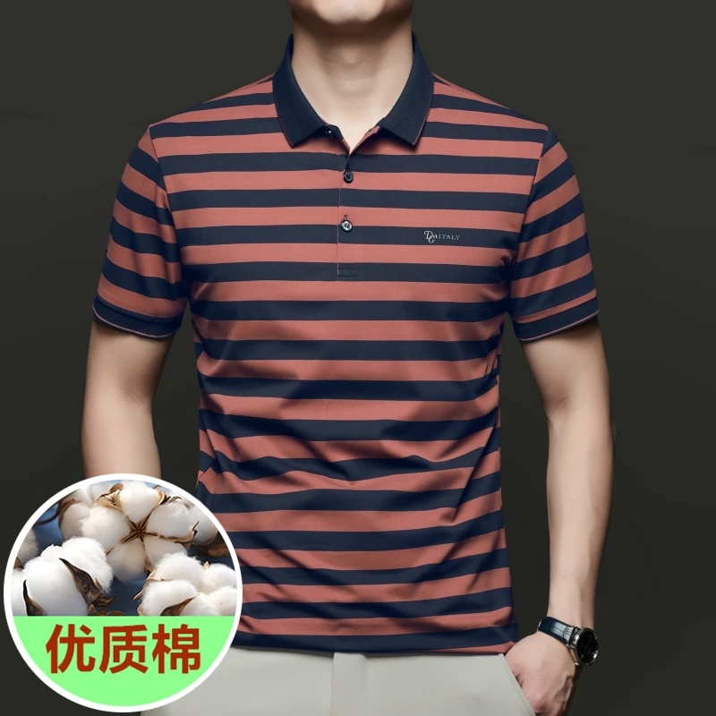 夏季高端新款短袖t恤男条纹宽松型时尚薄款商务薄款半袖棉Polo衫