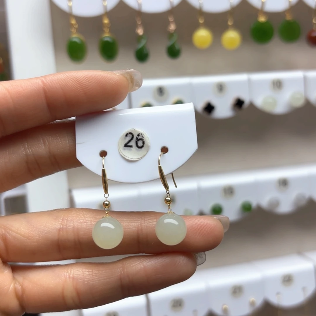 和田玉耳饰18K金镶嵌2