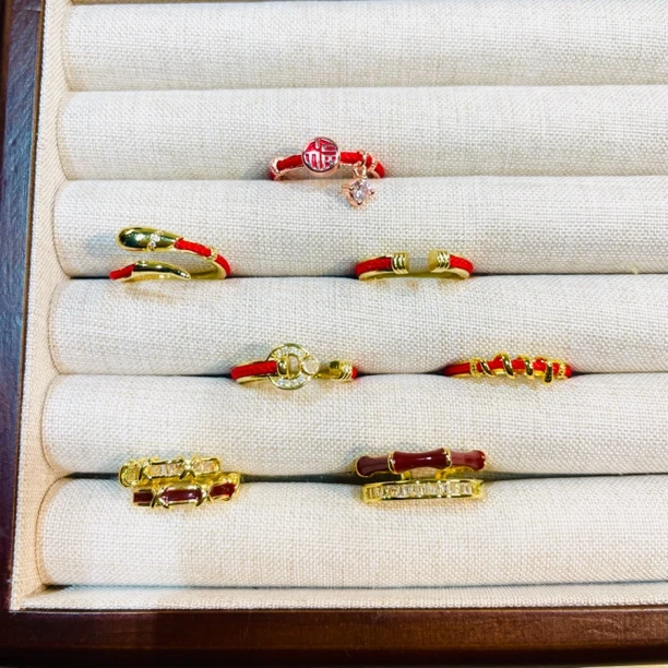 铜合金戒指 小众简约气质时尚百搭手工轻奢开口排戒镶嵌可调节戒