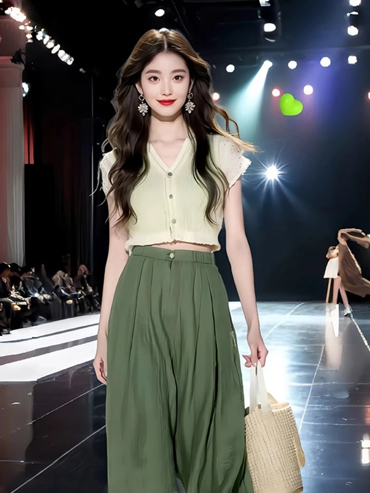 冷淡风清纯小清新夏装多巴胺搭配一整套时尚韩系上衣裤子两件套