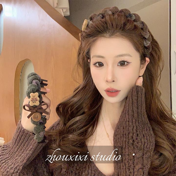小熊蝴蝶结高颅顶齿梳发箍女气质甜美可爱压发发卡头箍头饰