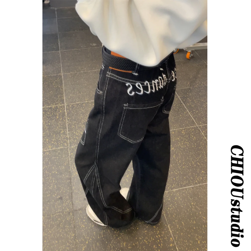 cleanfit美式复古牛仔裤男款秋季多口袋刺绣工装裤高级感痞帅长裤