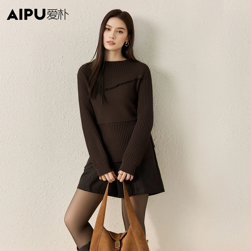 爱朴大码女装2025年冬季新款高端时尚文艺气质休闲针织衫94805