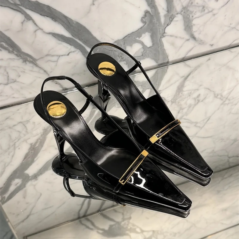 杨树林同款高跟鞋女2025年早春新款后空一字带小方头凉鞋细跟单鞋