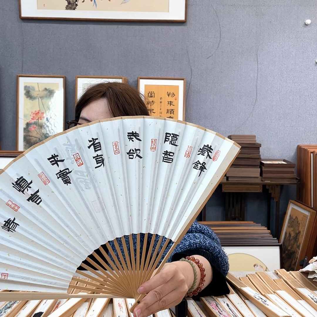 国画95寸玉竹-纯手绘-文玩扇骨（默认粘好）